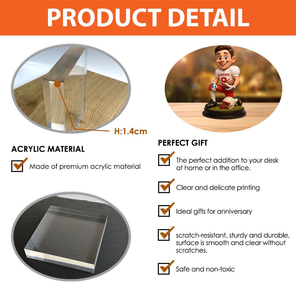 Funny Cartoonish Style - Personalized Football Custom Shaped Acrylic Plaque