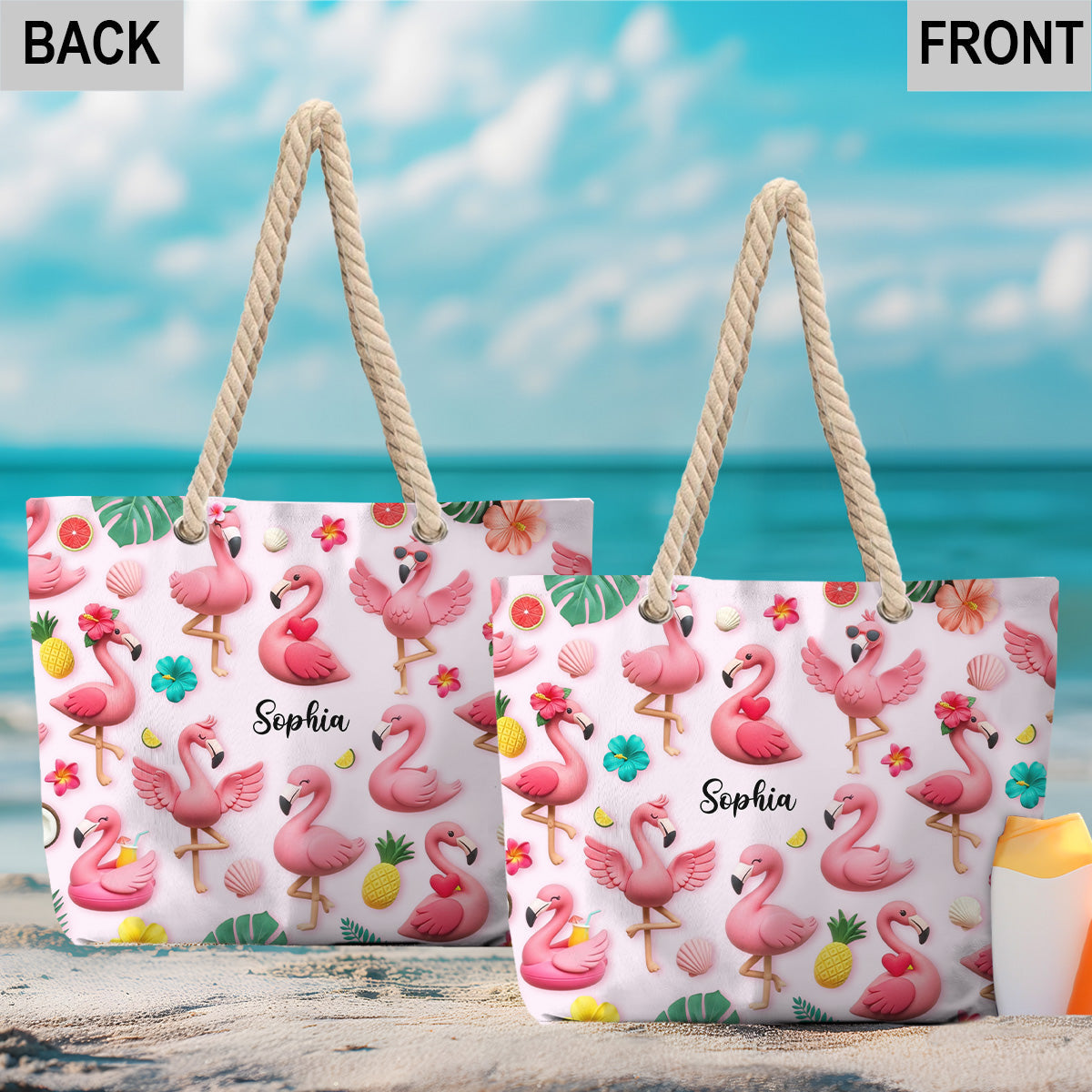 Love Flamingos - Personalized Flamingo Beach Bag