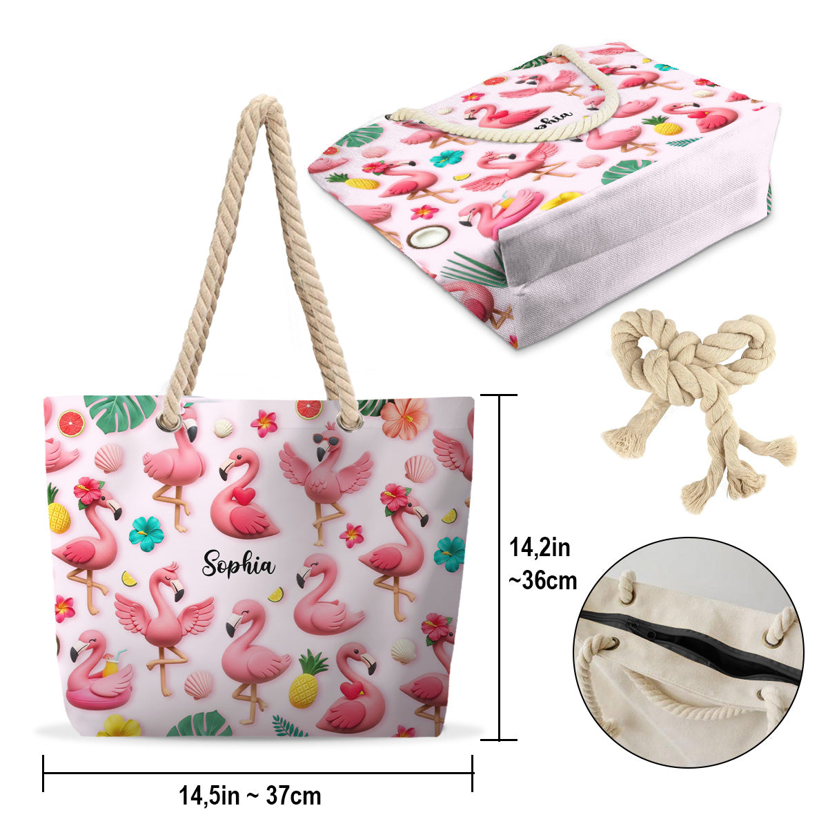 Love Flamingos - Personalized Flamingo Beach Bag