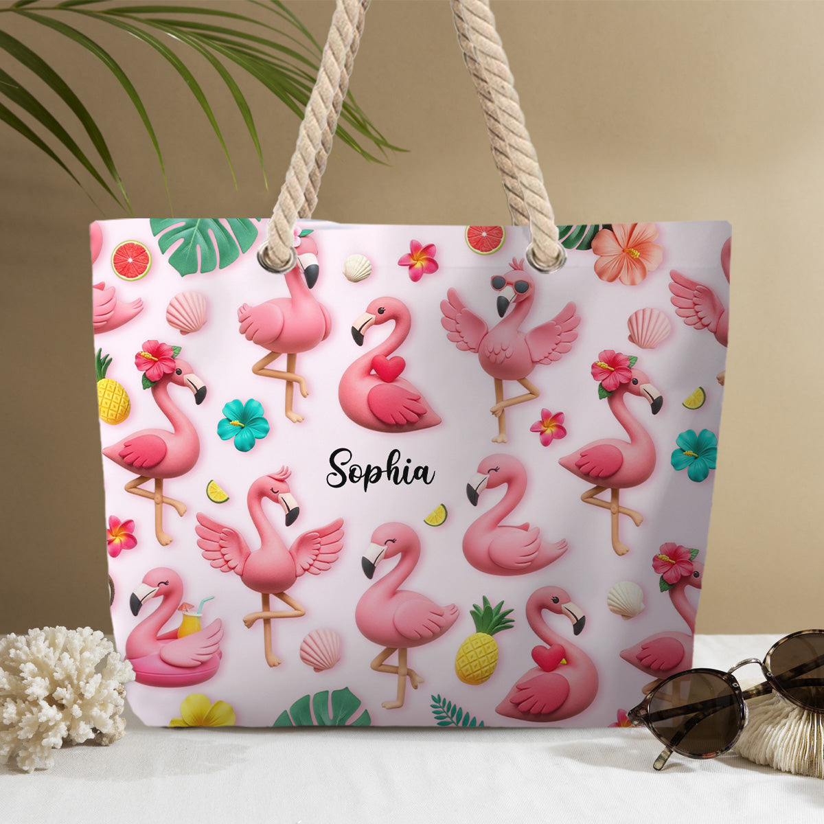Love Flamingos - Personalized Flamingo Beach Bag