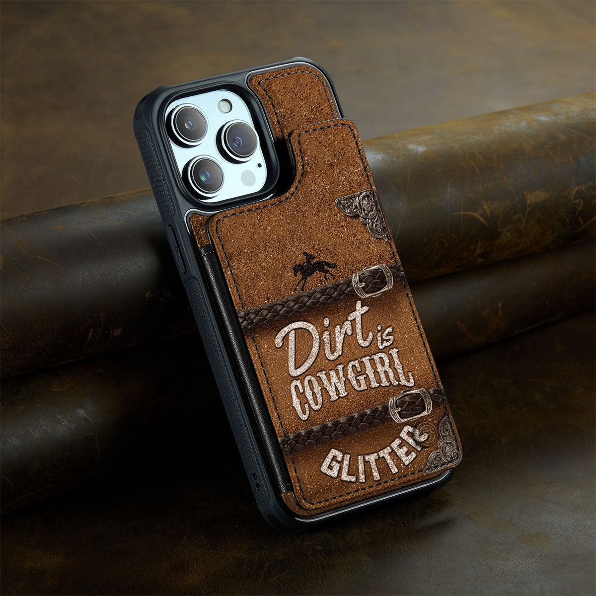 La saleté est pailletée comme une cowgirl - Étui portefeuille de téléphone personnalisé avec motif cowgirl et imprimé intégral