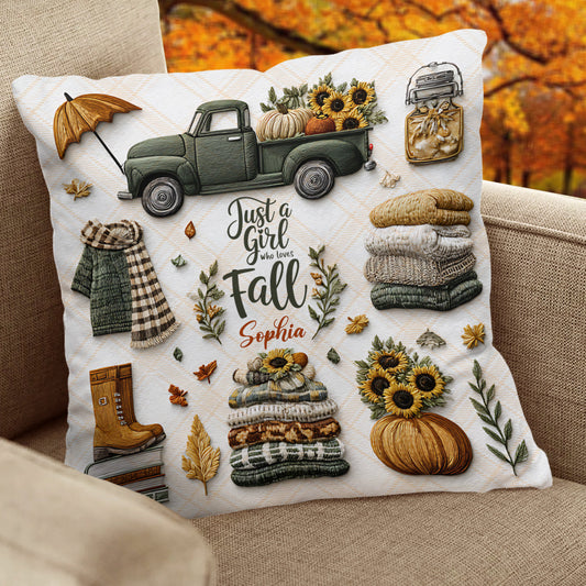 Just A Girl Who Loves Fall - Personalized Autumn Throw Pillow