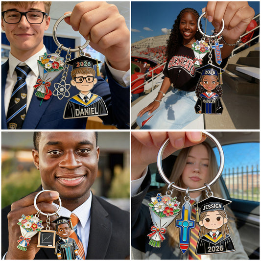 Cadeau de fin d'études - Porte-clés personnalisé avec breloques