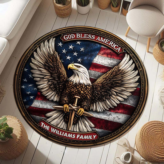 God Bless America - Personalized Bald Eagle Round Rug