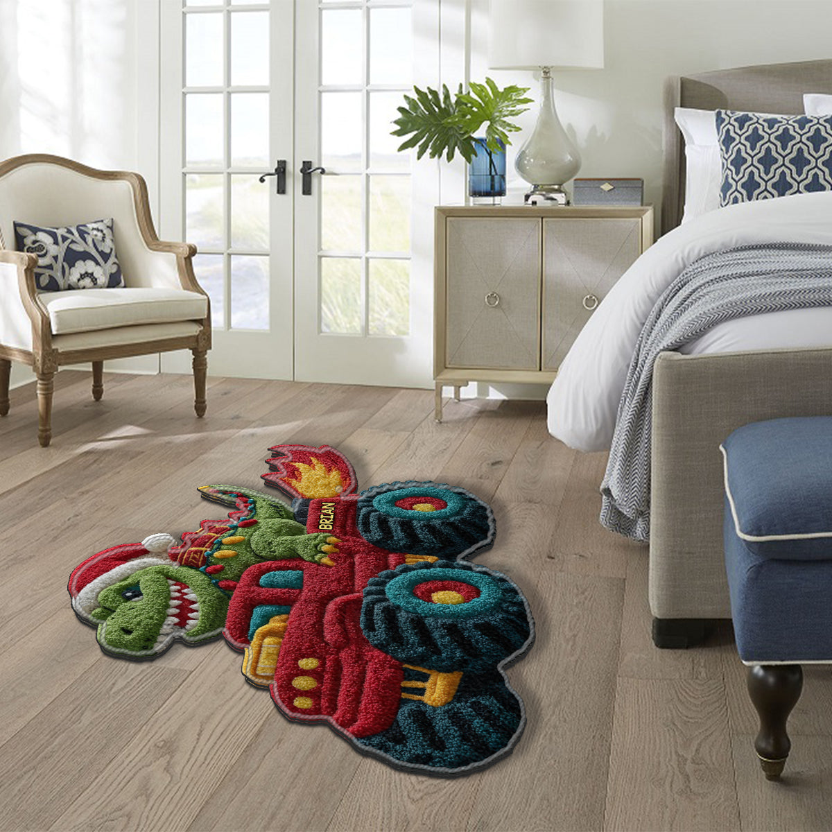 Dinosaur Christmas - Personalized Kid Non-Slip Tufted Rug