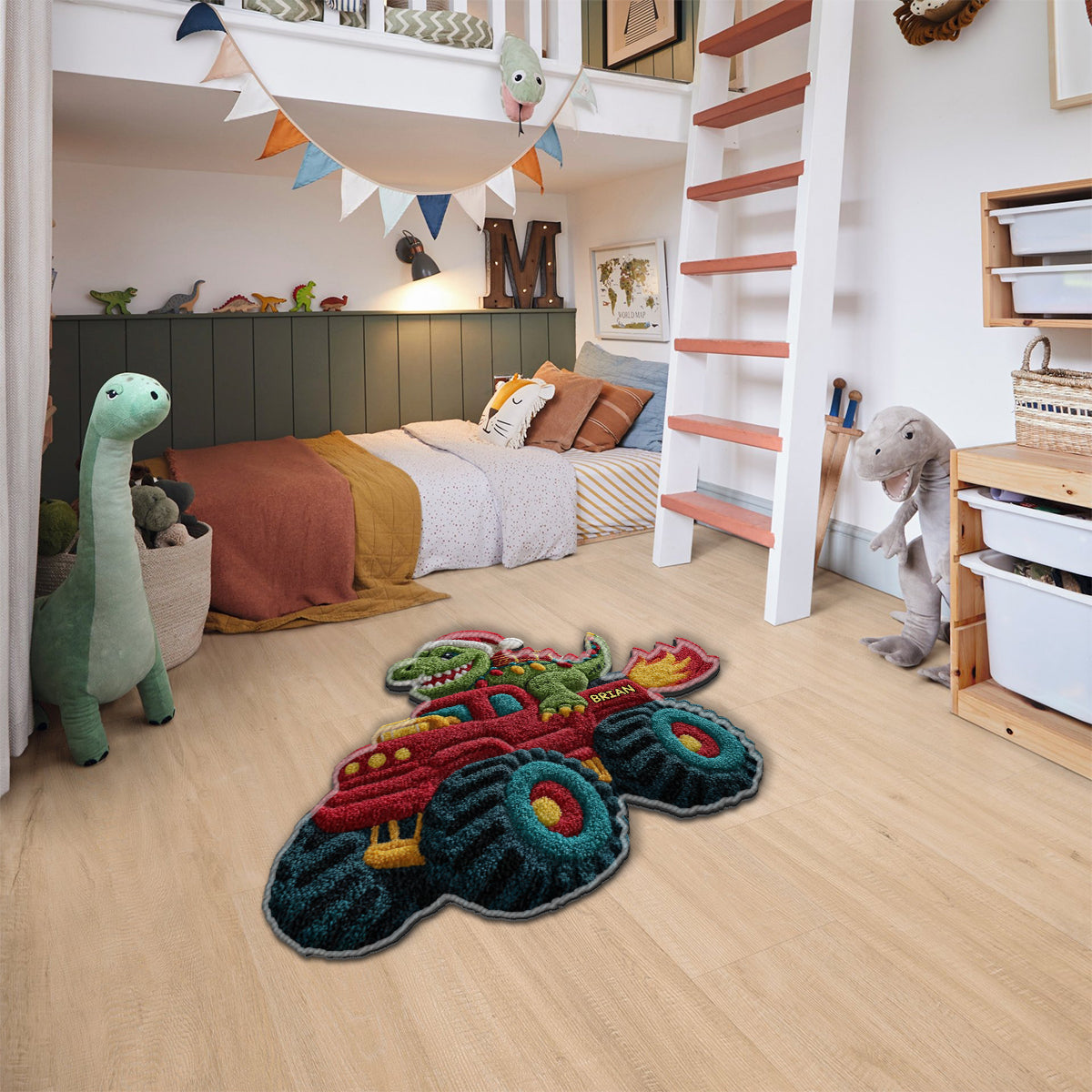 Dinosaur Christmas - Personalized Kid Non-Slip Tufted Rug