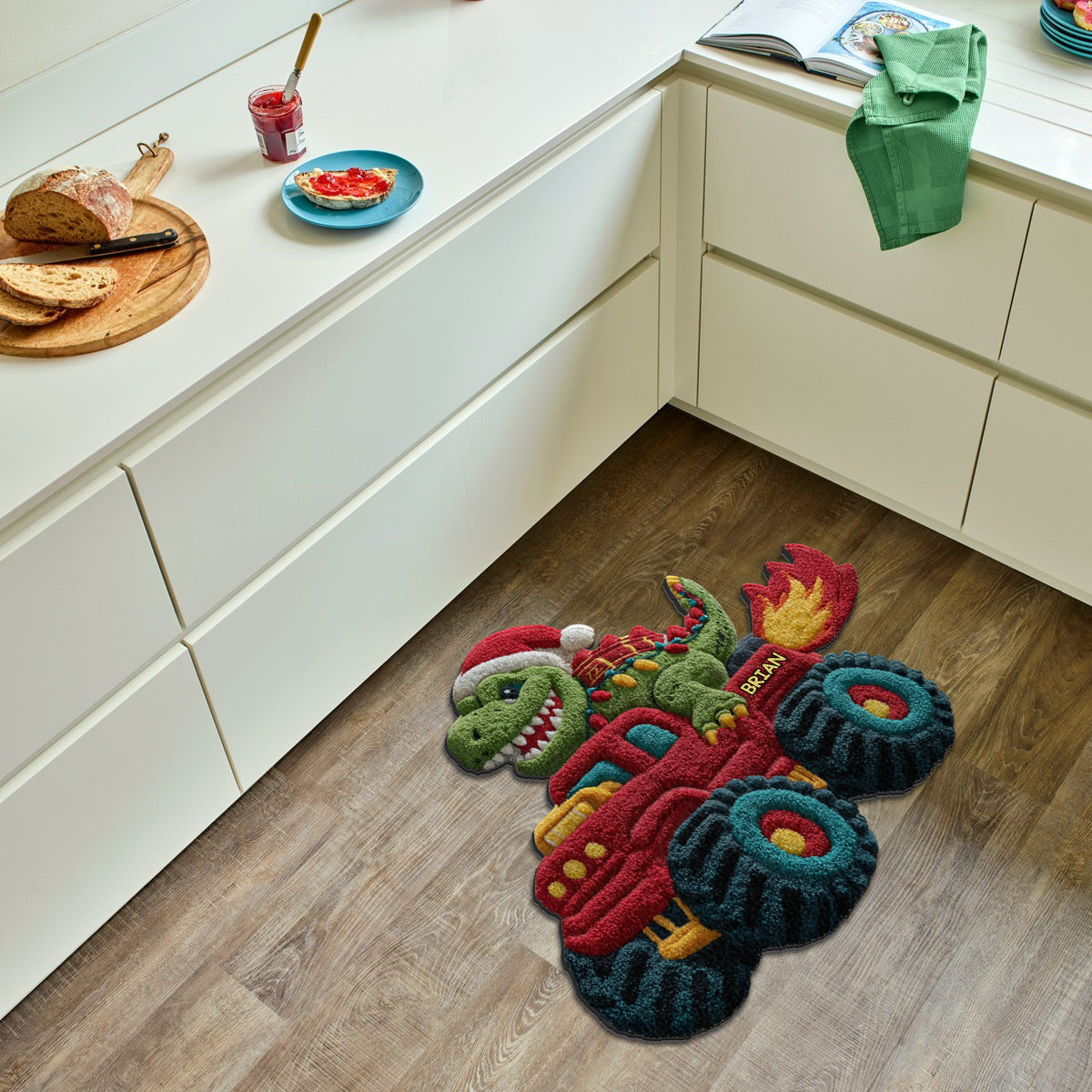 Dinosaur Christmas - Personalized Kid Non-Slip Tufted Rug