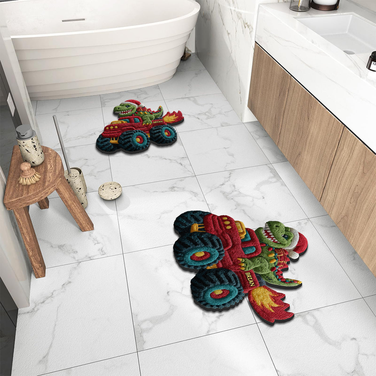 Dinosaur Christmas - Personalized Kid Non-Slip Tufted Rug