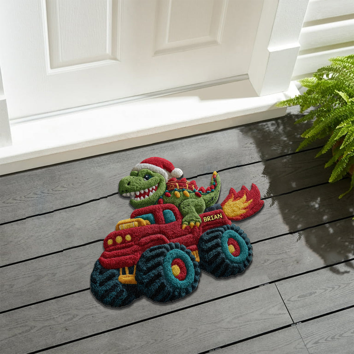 Dinosaur Christmas - Personalized Kid Non-Slip Tufted Rug