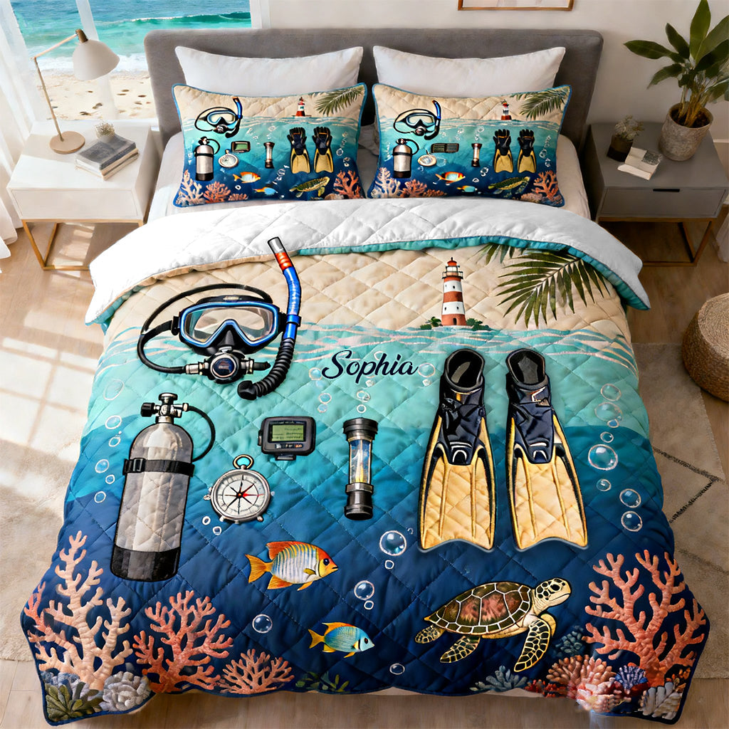 Scuba Diving Lovers - Personalized Scuba Diving Quilt Set