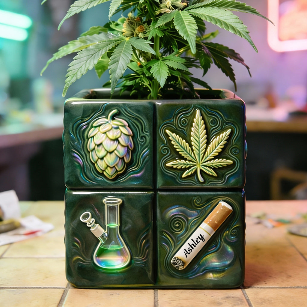 Green Magic Leaf - Personalized Weed Custom Shape Acrylic Flower Vase