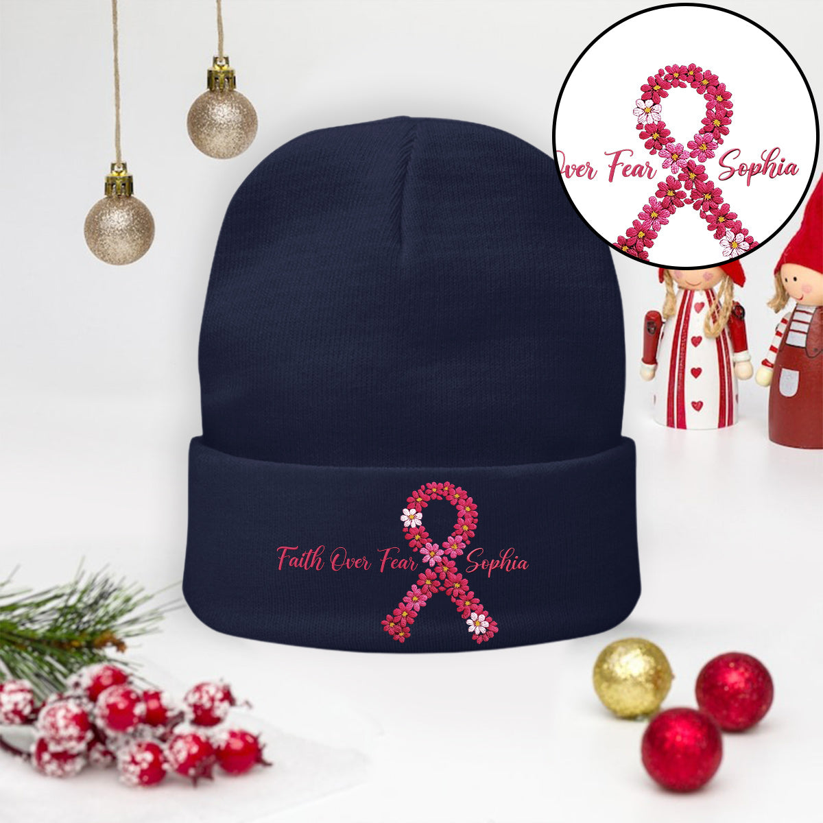 Breast Cancer Awareness Embroidered Beanie - Personalized Breast Cancer Awareness Embroidered Beanie