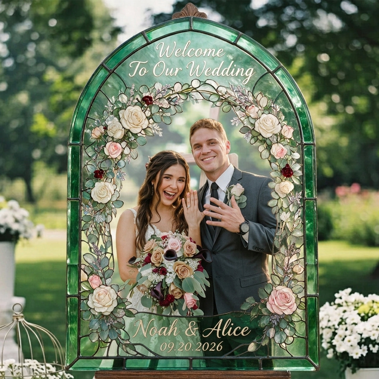 Willkommen zu unserer Hochzeit - Personalisierter 3D-gedruckter Glas-Sonnenfänger
