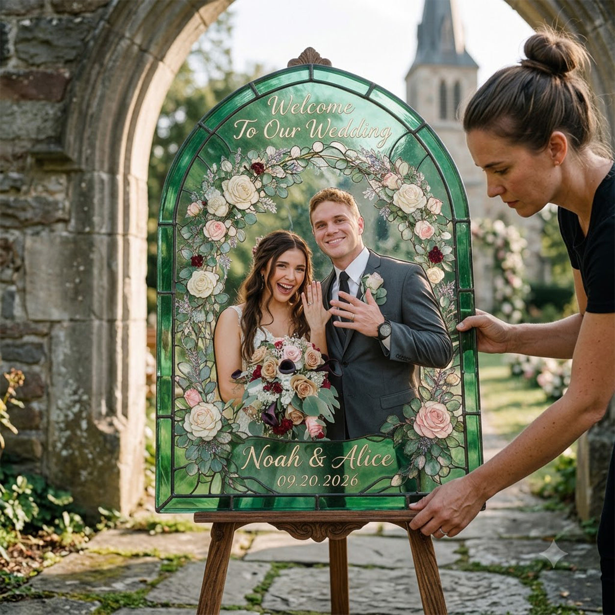 Willkommen zu unserer Hochzeit - Personalisierter 3D-gedruckter Glas-Sonnenfänger