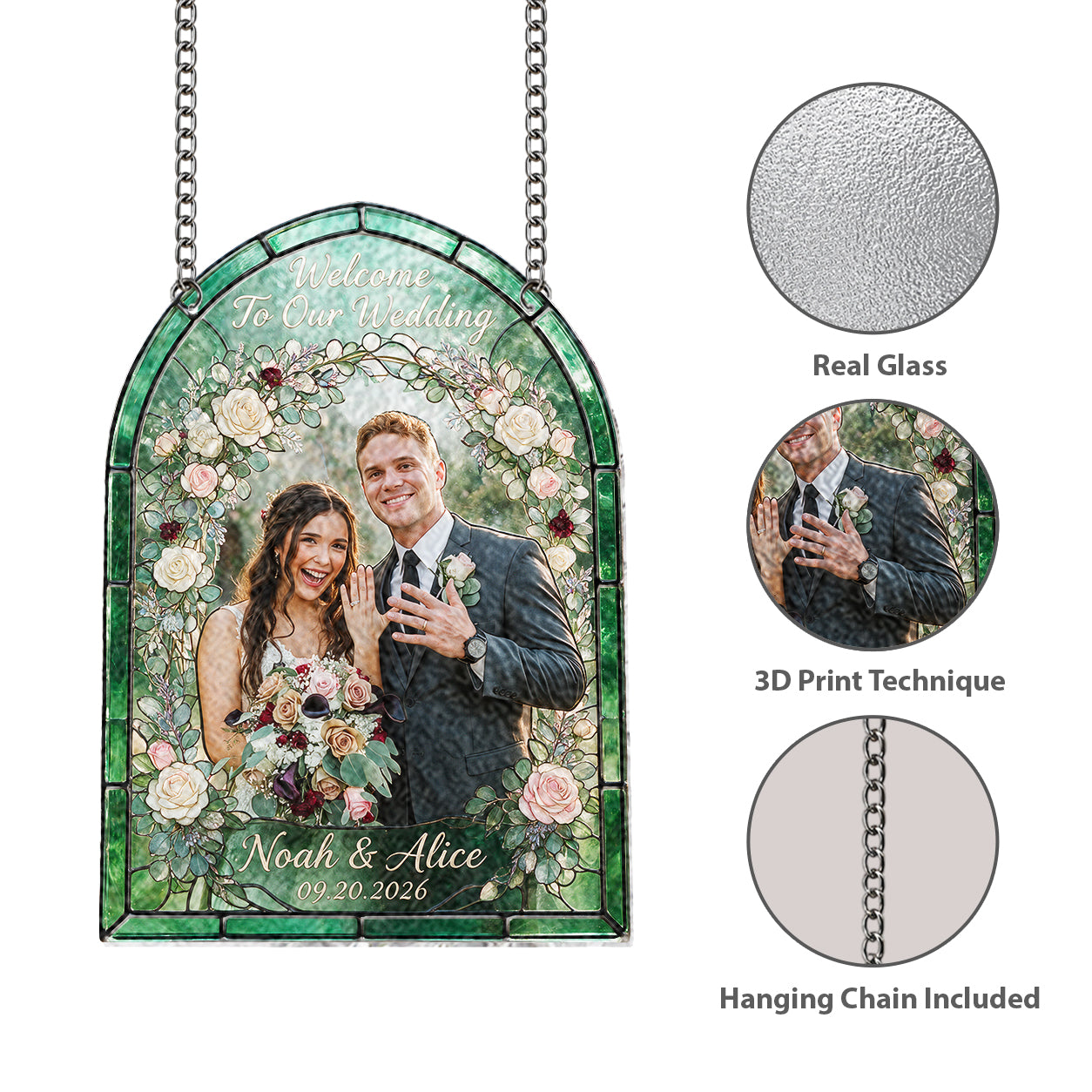 Willkommen zu unserer Hochzeit - Personalisierter 3D-gedruckter Glas-Sonnenfänger