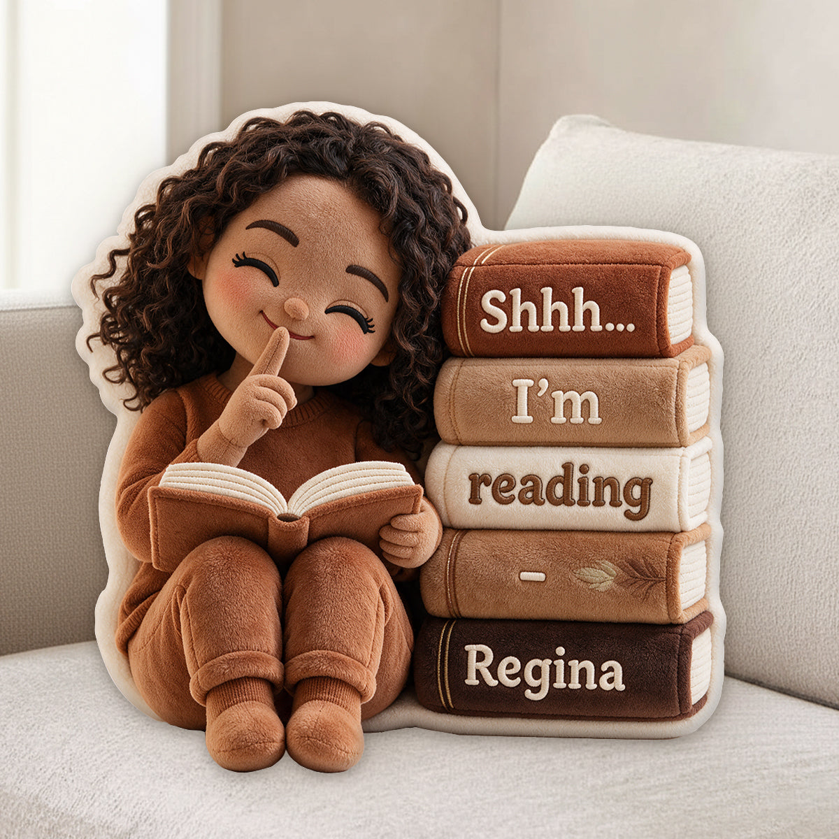 Shhh...I'm Reading - Personalized Book Premium Faux Fur Pillow