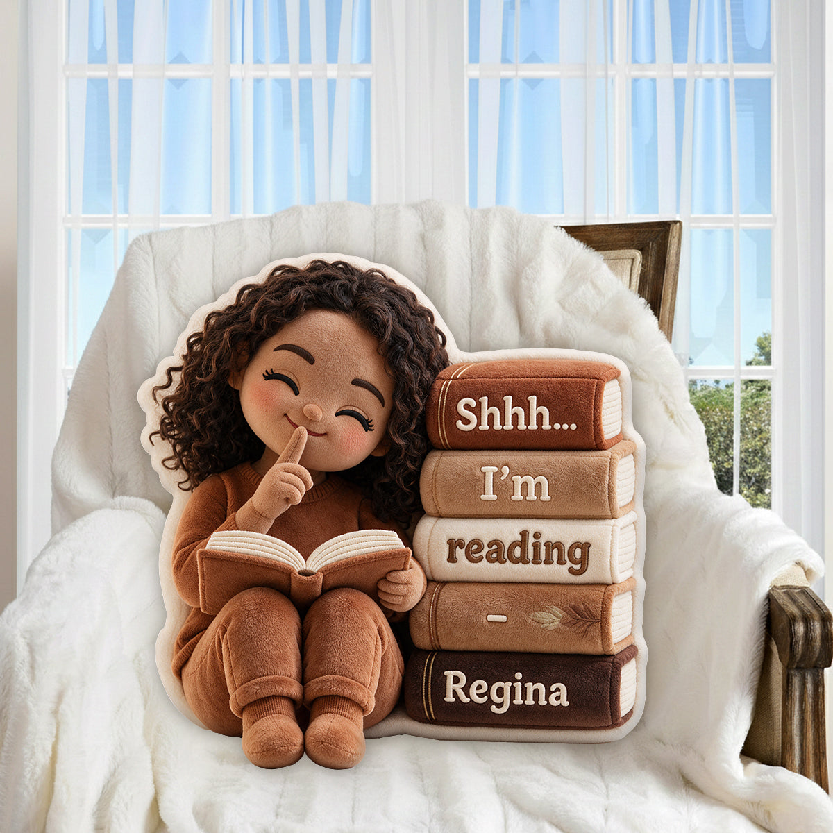 Shhh...I'm Reading - Personalized Book Premium Faux Fur Pillow