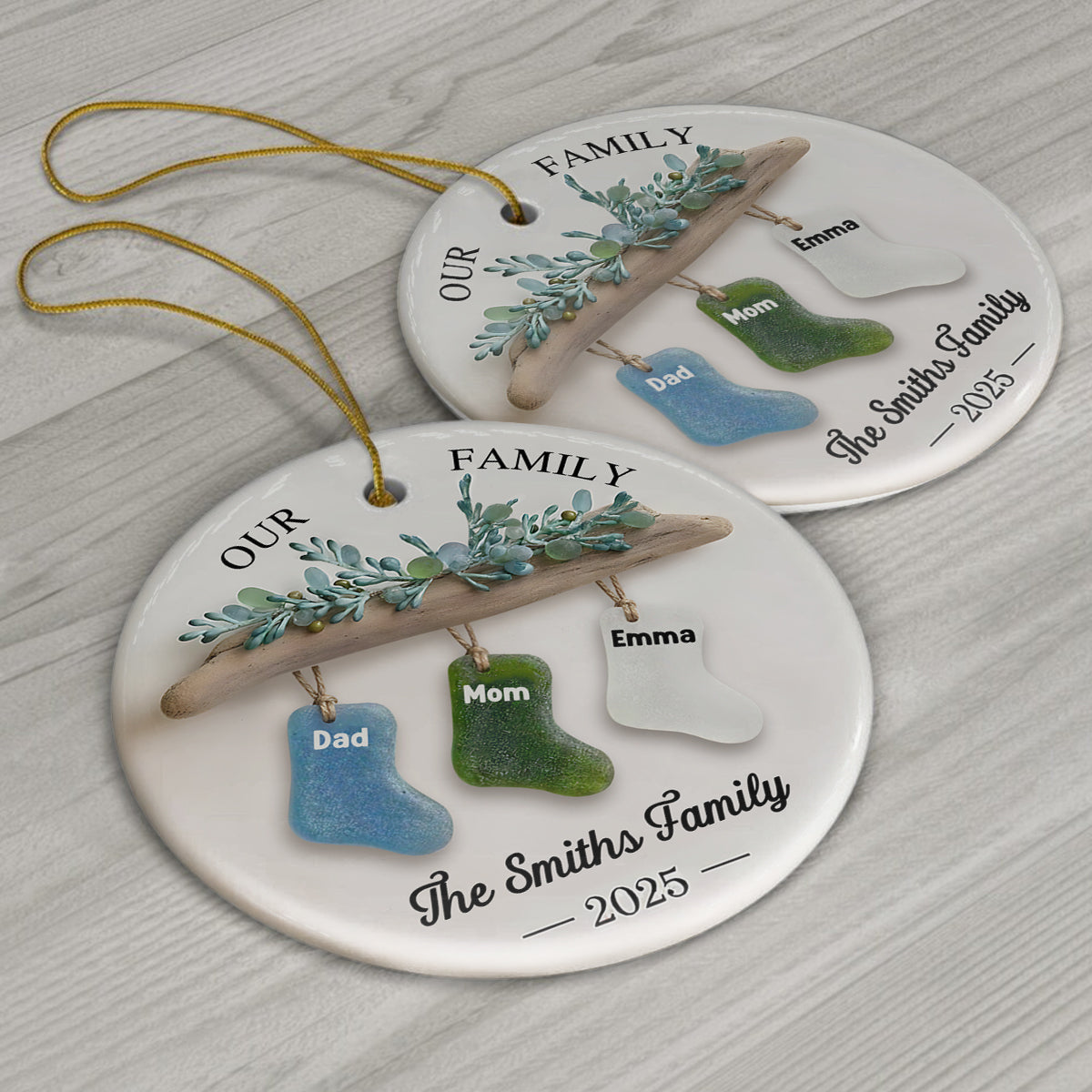 Our Family, Merry Christmas 2025 - Personalized Family Ceramic Circle Ornament