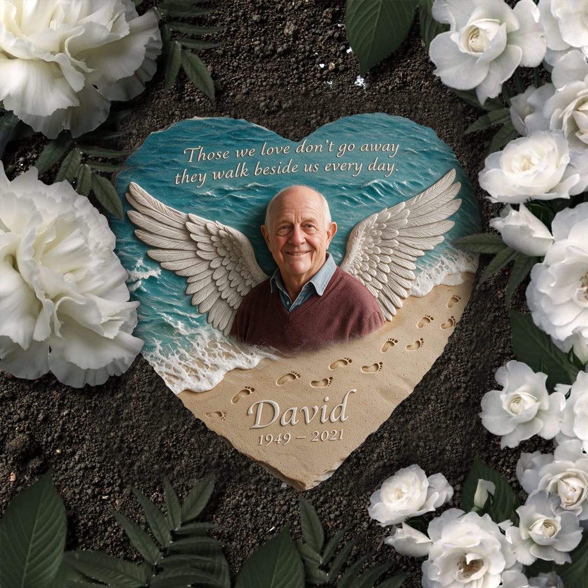 They Walk Beside Us - Personalized Memorial Heart Shaped Stone