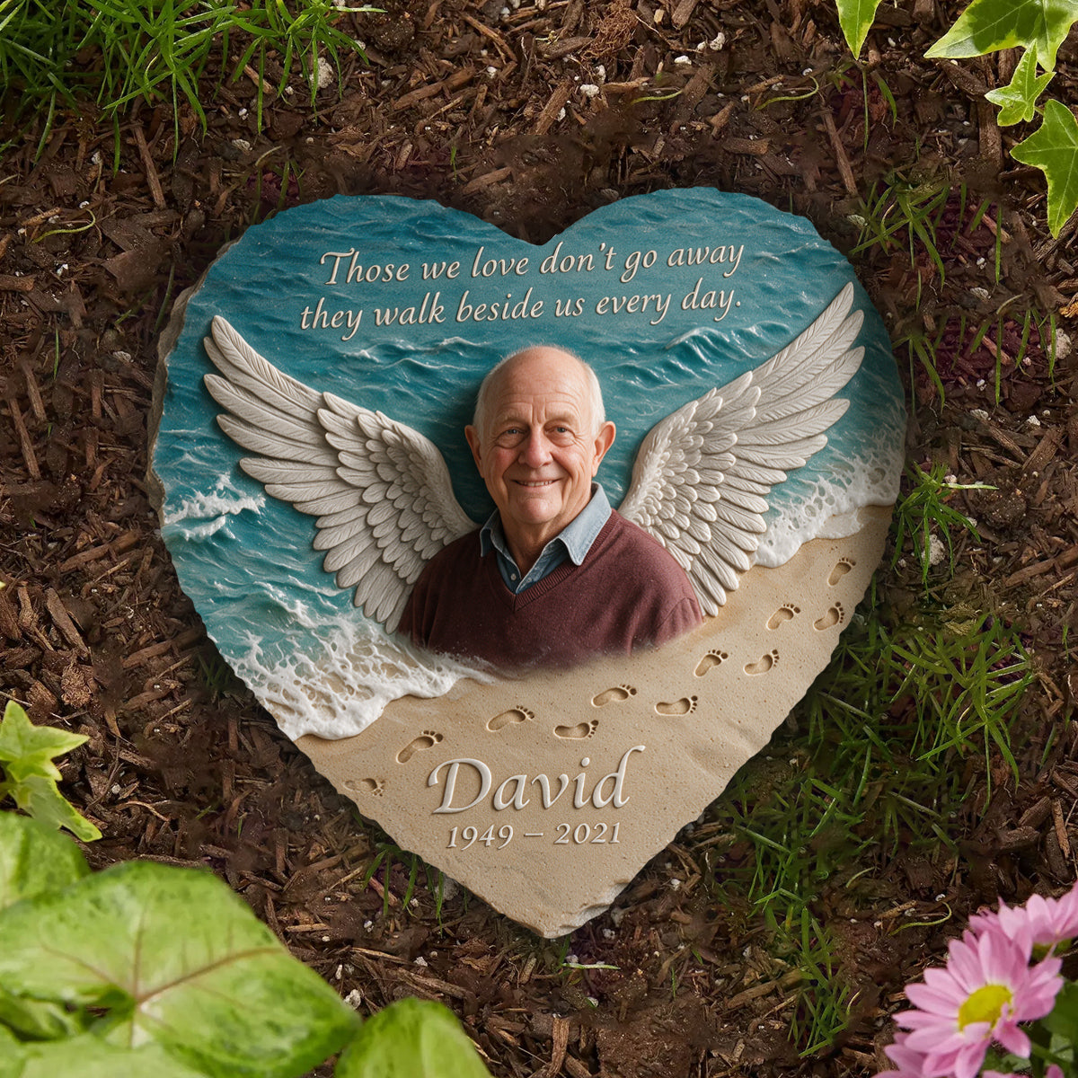 They Walk Beside Us - Personalized Memorial Heart Shaped Stone