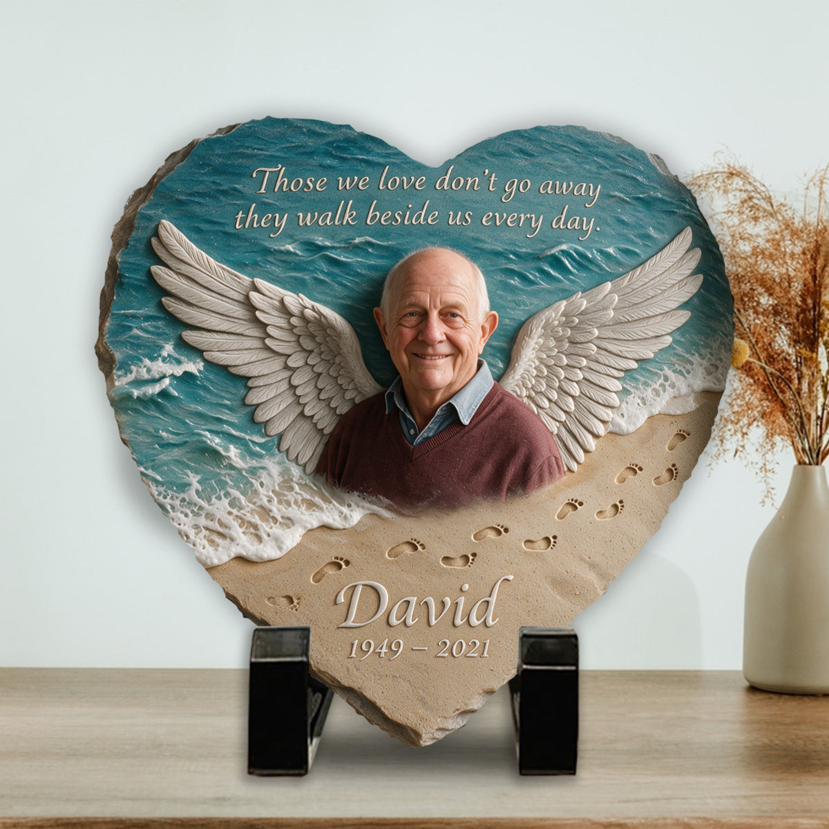 They Walk Beside Us - Personalized Memorial Heart Shaped Stone