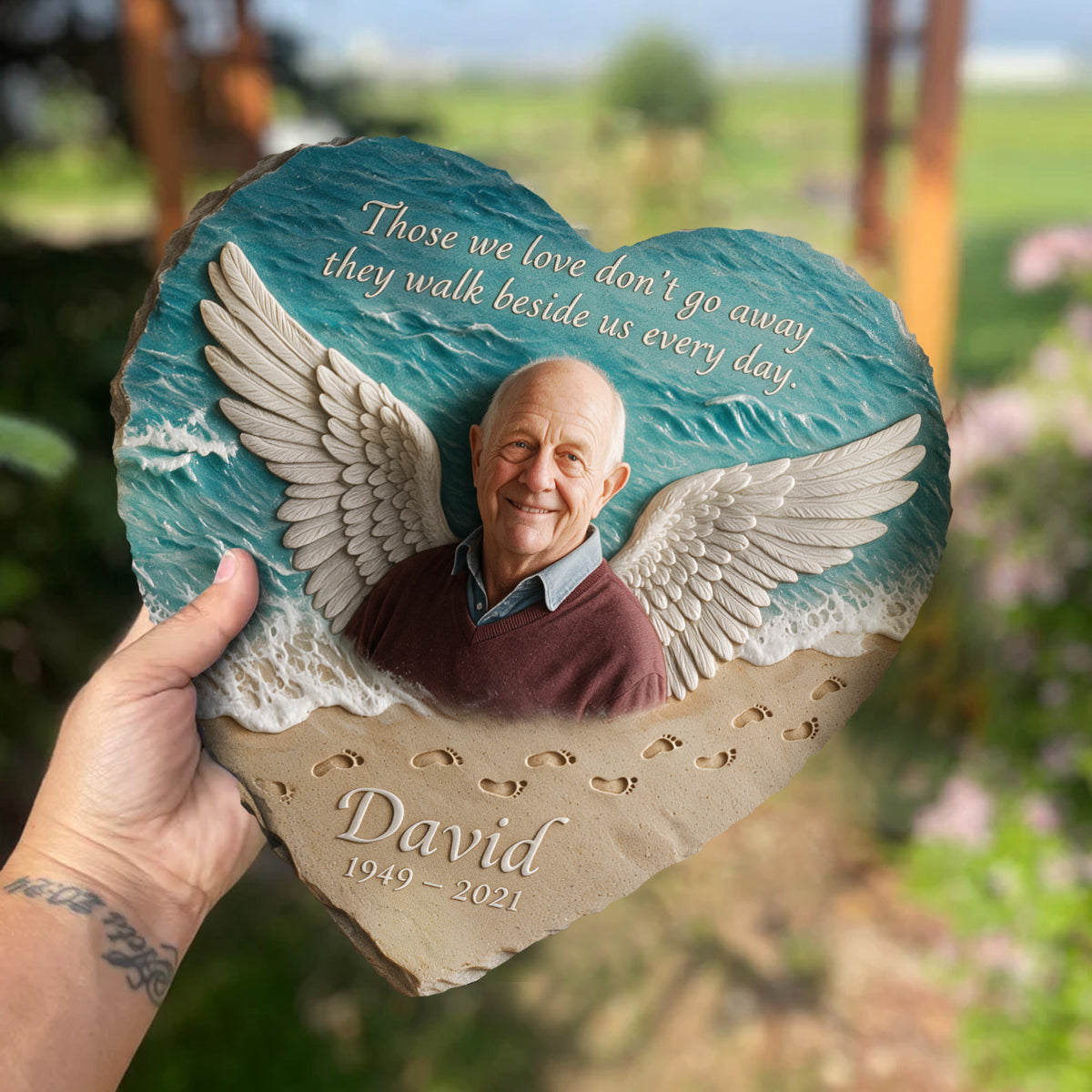 They Walk Beside Us - Personalized Memorial Heart Shaped Stone