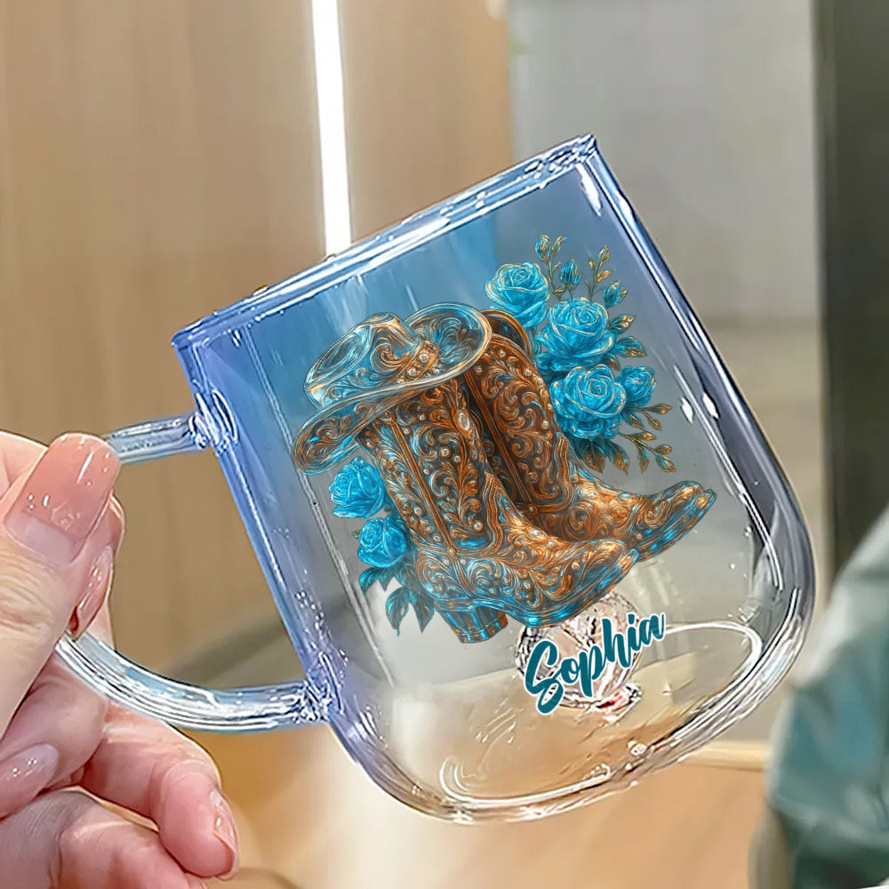 Cowgirl Boots - Personalized Cowgirl Gradient Glass Mug