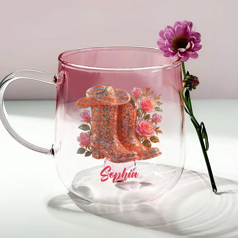 Cowgirl Boots - Personalized Cowgirl Gradient Glass Mug