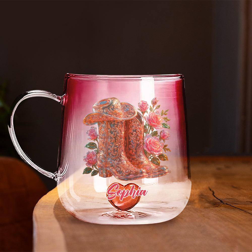 Cowgirl Boots - Personalized Cowgirl Gradient Glass Mug