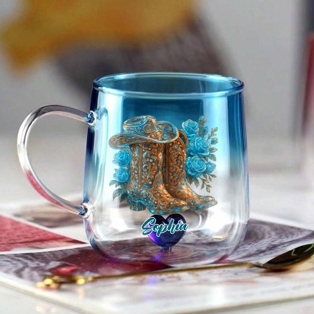 Cowgirl Boots - Personalized Cowgirl Gradient Glass Mug