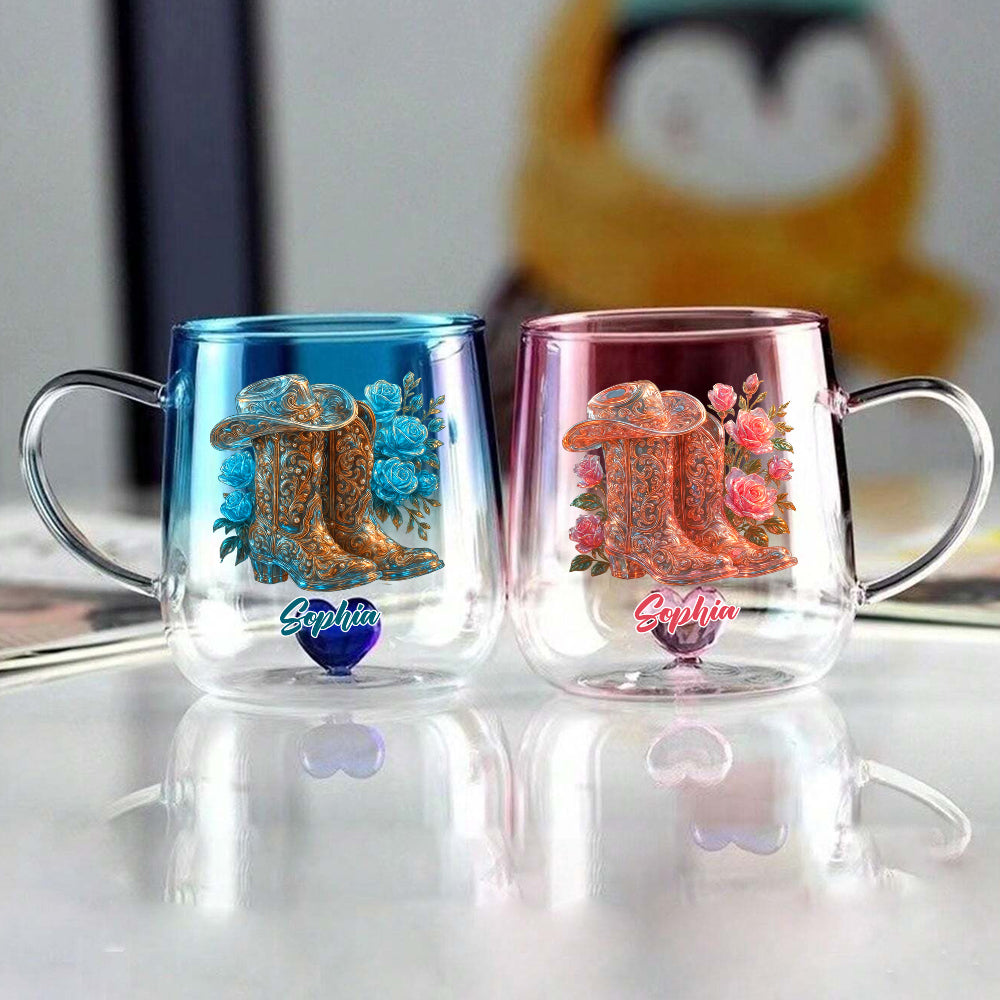 Cowgirl Boots - Personalized Cowgirl Gradient Glass Mug