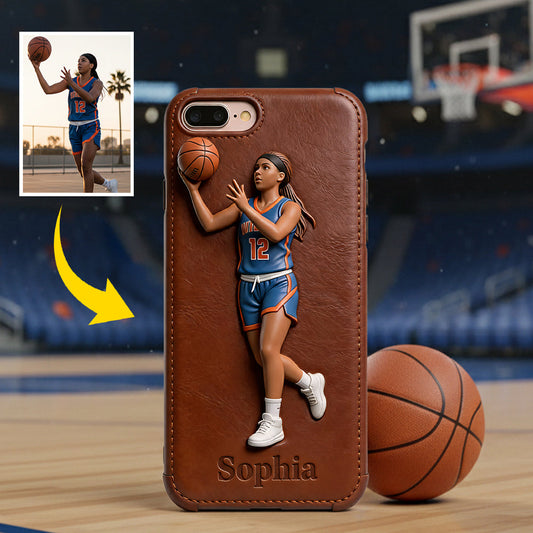 Liebe zum Basketball – Personalisierte Basketball-Handyhülle aus Leder