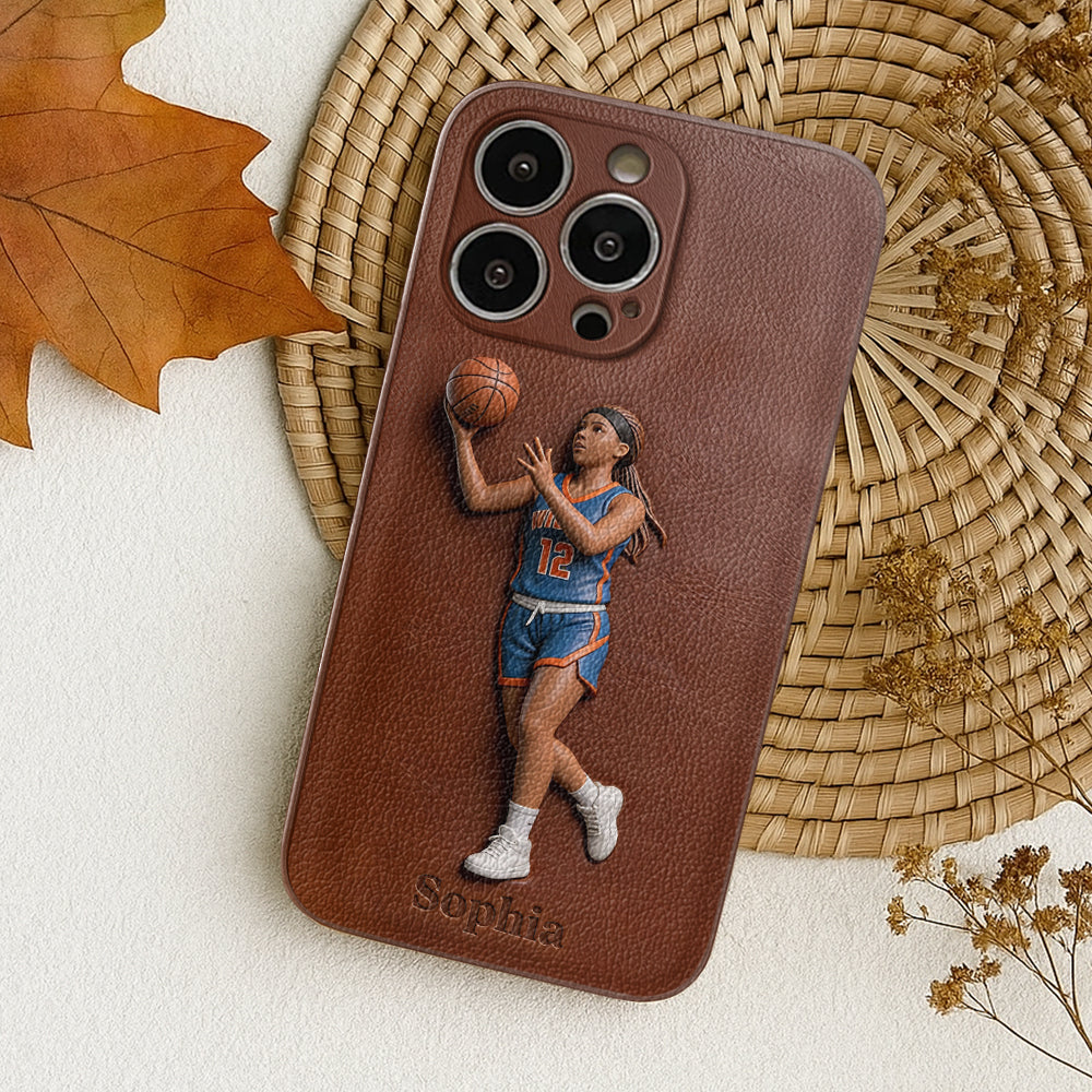Liebe zum Basketball – Personalisierte Basketball-Handyhülle aus Leder