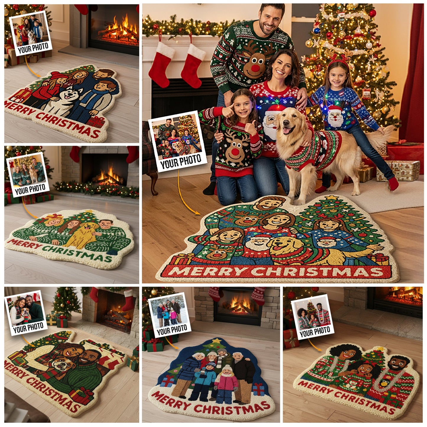Any Photo To Rug Merry Christmas - Personalized Family Non-Slip Tufted Rug