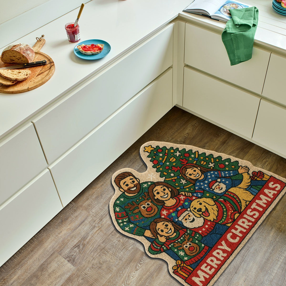 Any Photo To Rug Merry Christmas - Personalized Family Non-Slip Tufted Rug