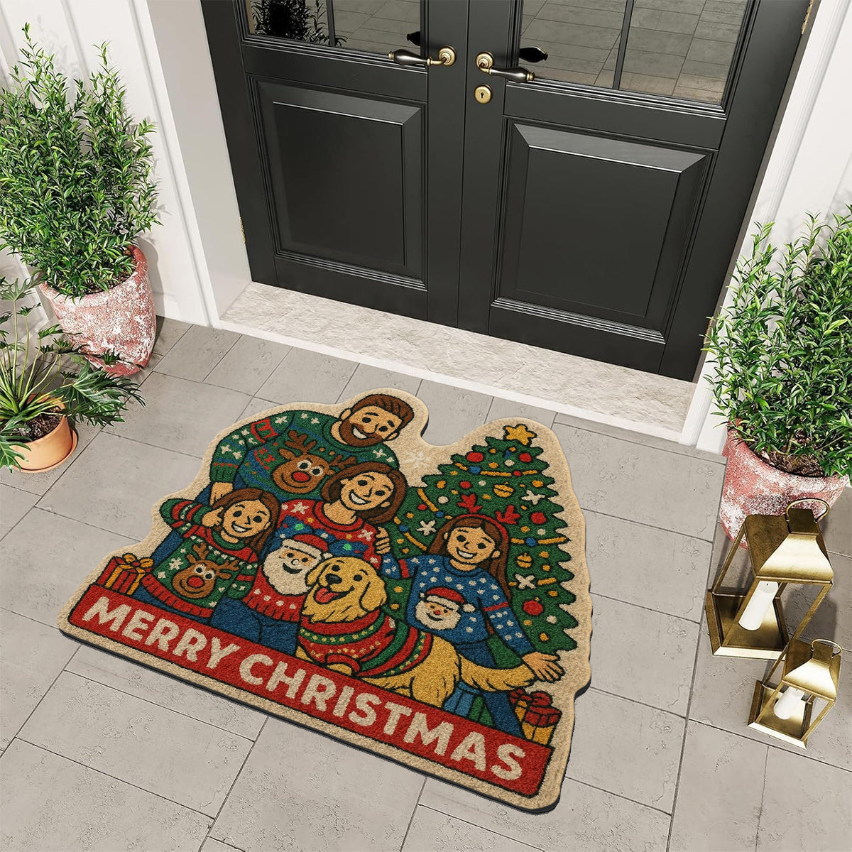 Any Photo To Rug Merry Christmas - Personalized Family Non-Slip Tufted Rug