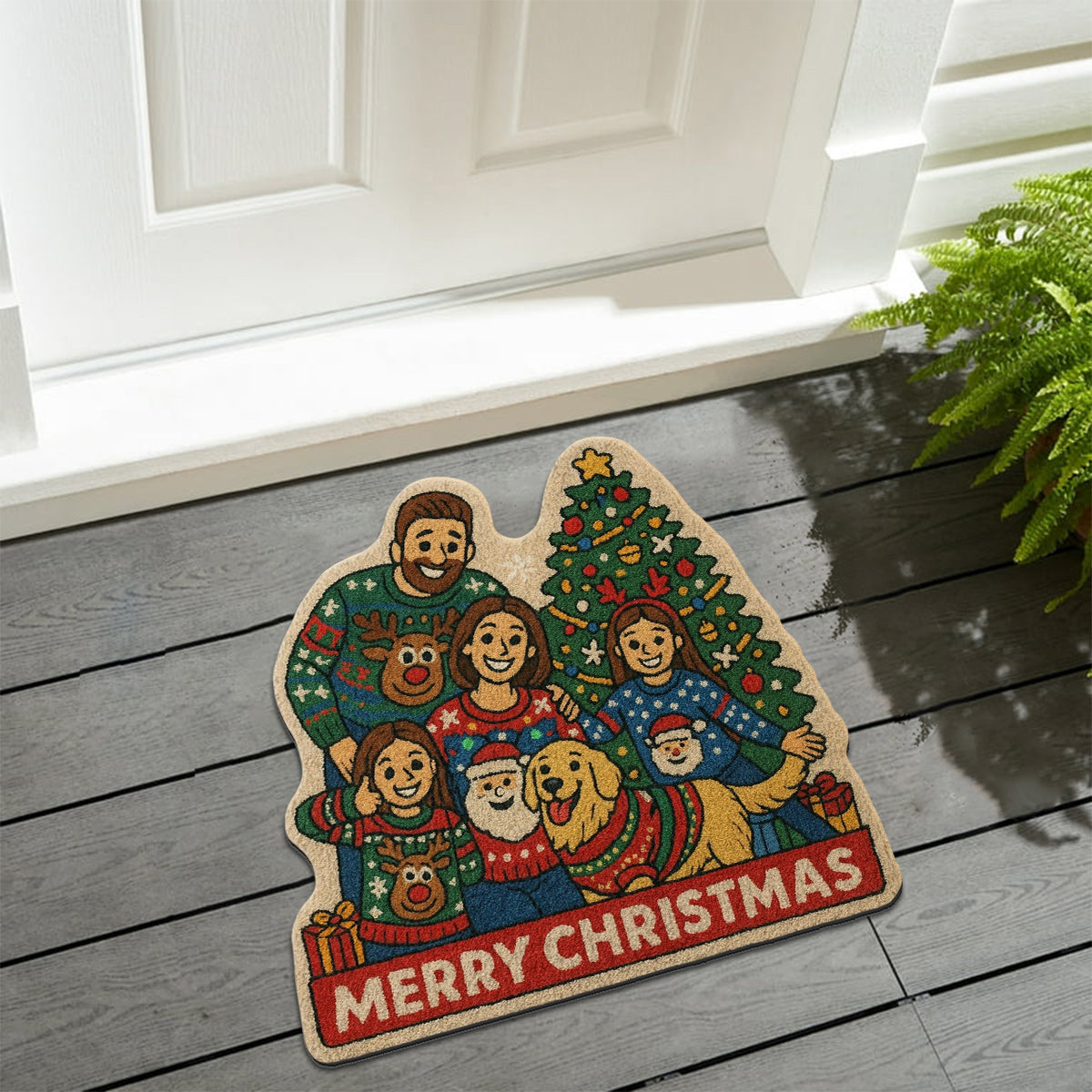 Any Photo To Rug Merry Christmas - Personalized Family Non-Slip Tufted Rug