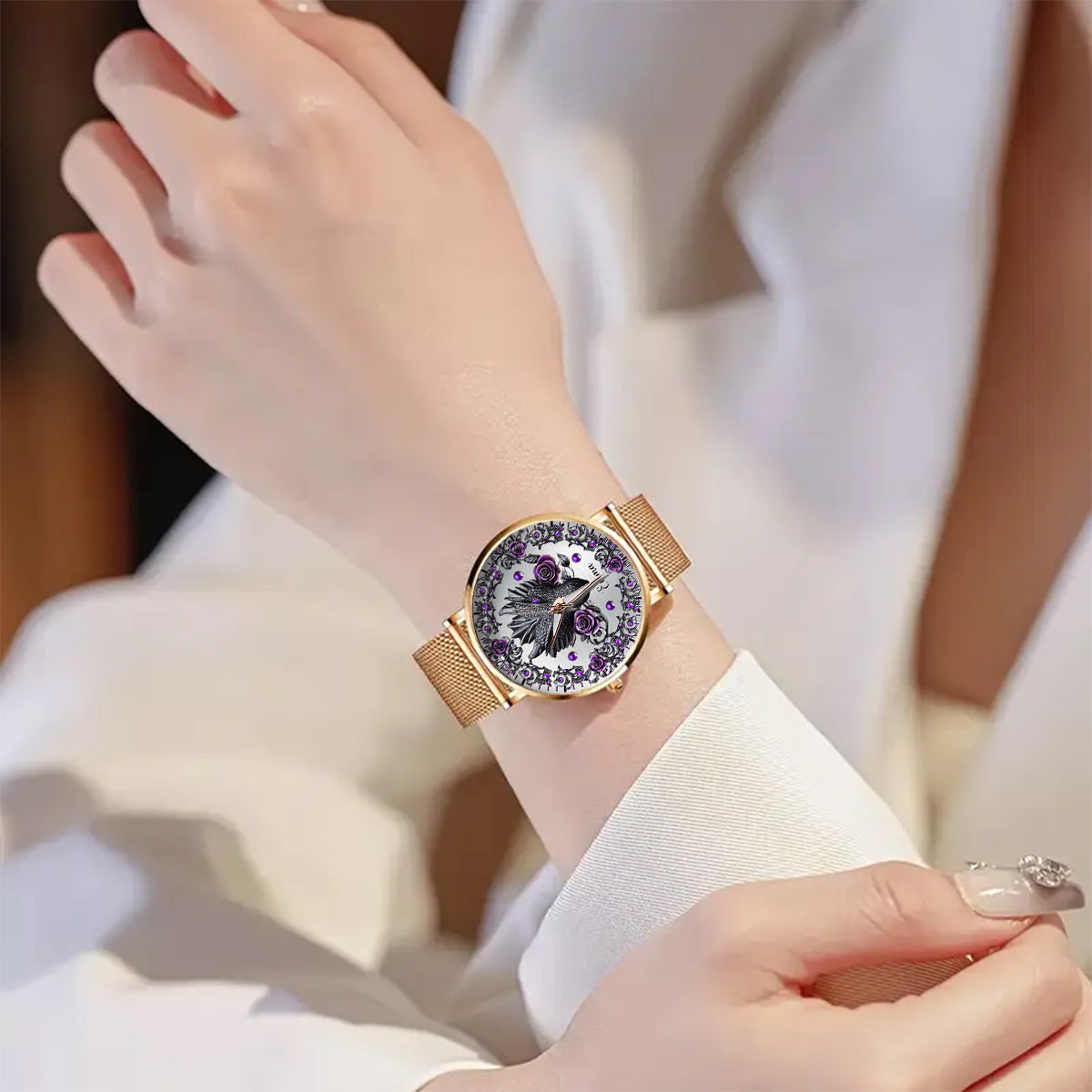 Dragon And Roses - Personalisierte Drachen-Damenhanduhr