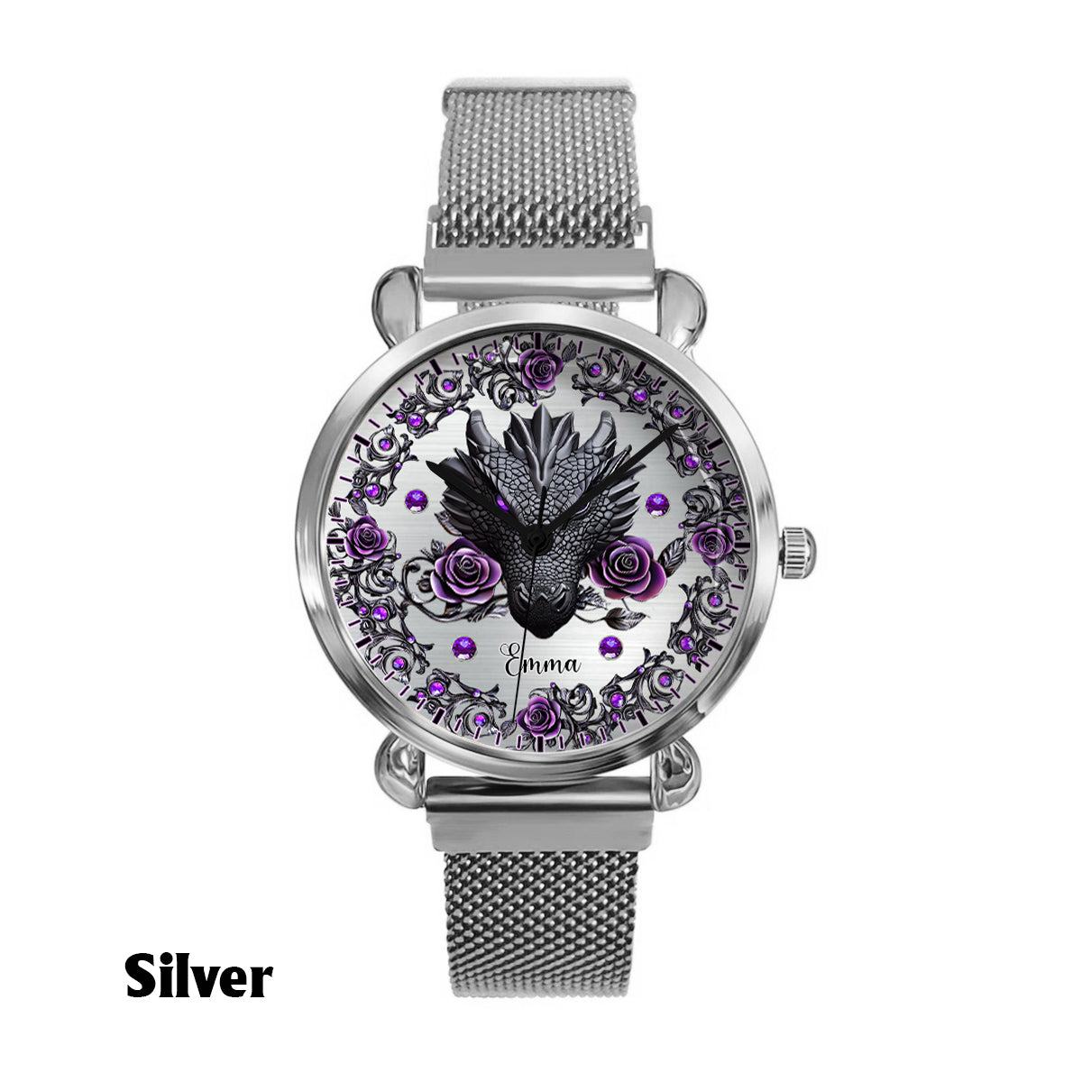 Dragon And Roses - Personalisierte Drachen-Damenhanduhr