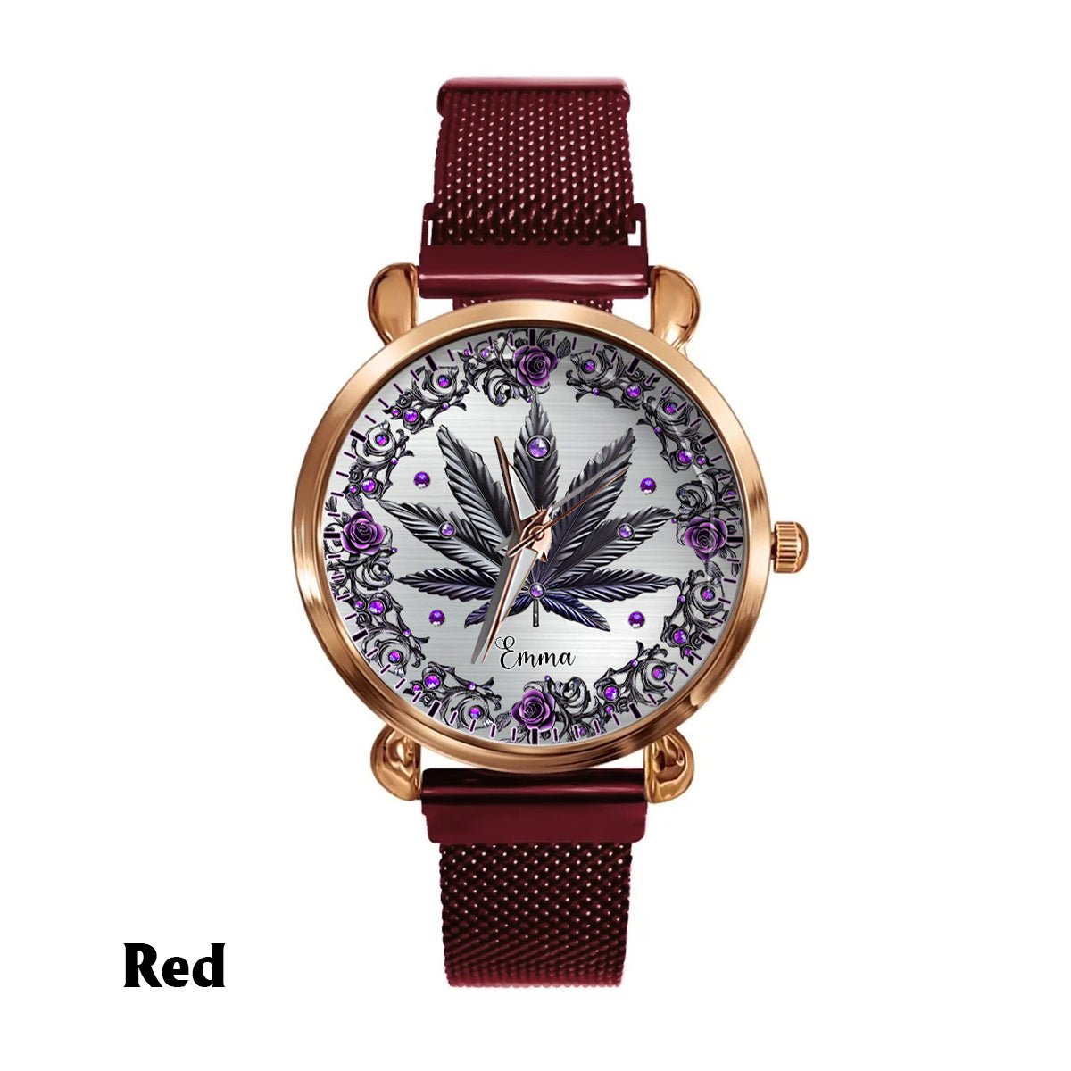 Magnifiques montres à montre personnalisées pour femmes, motif cannabis. 