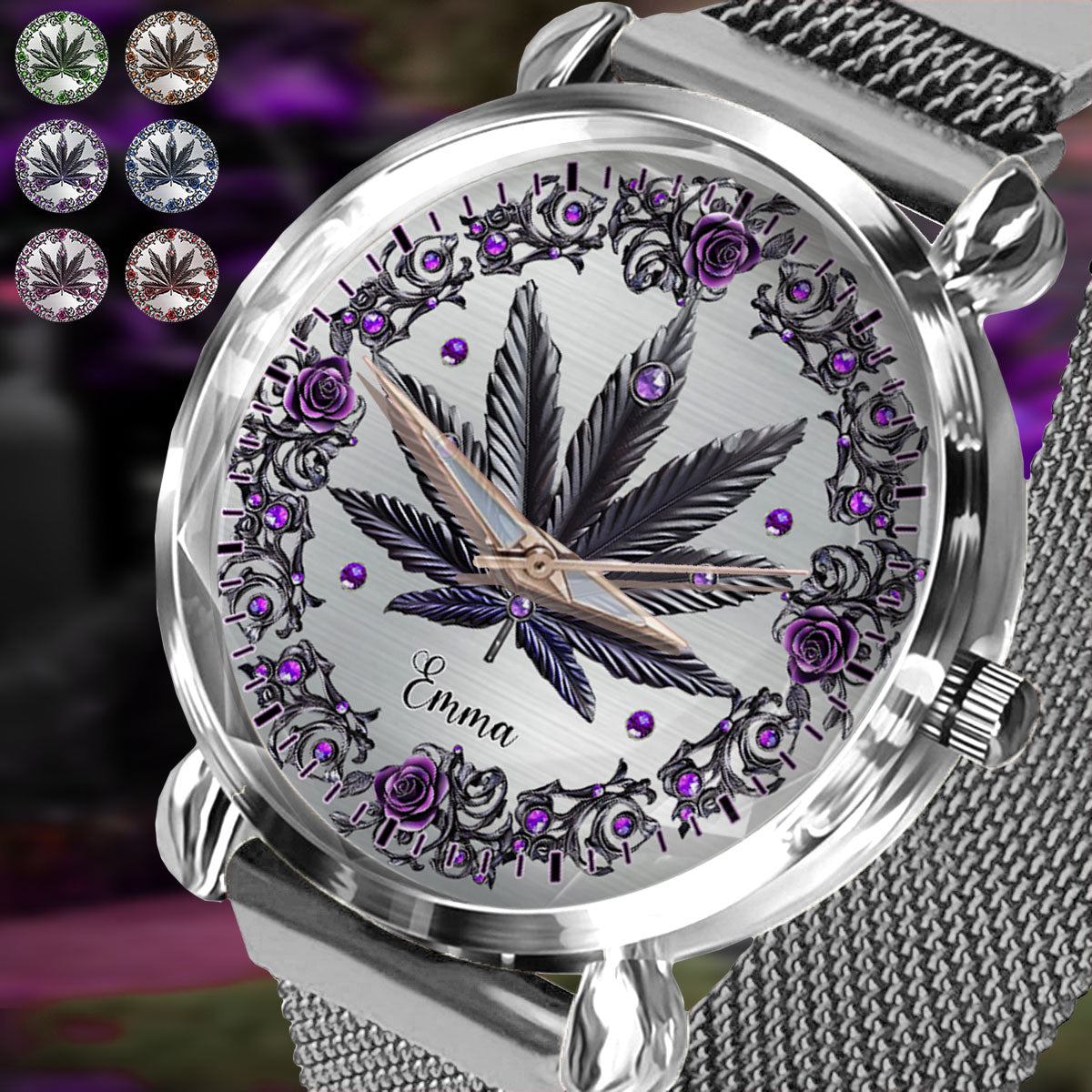 Magnifiques montres à montre personnalisées pour femmes, motif cannabis. 