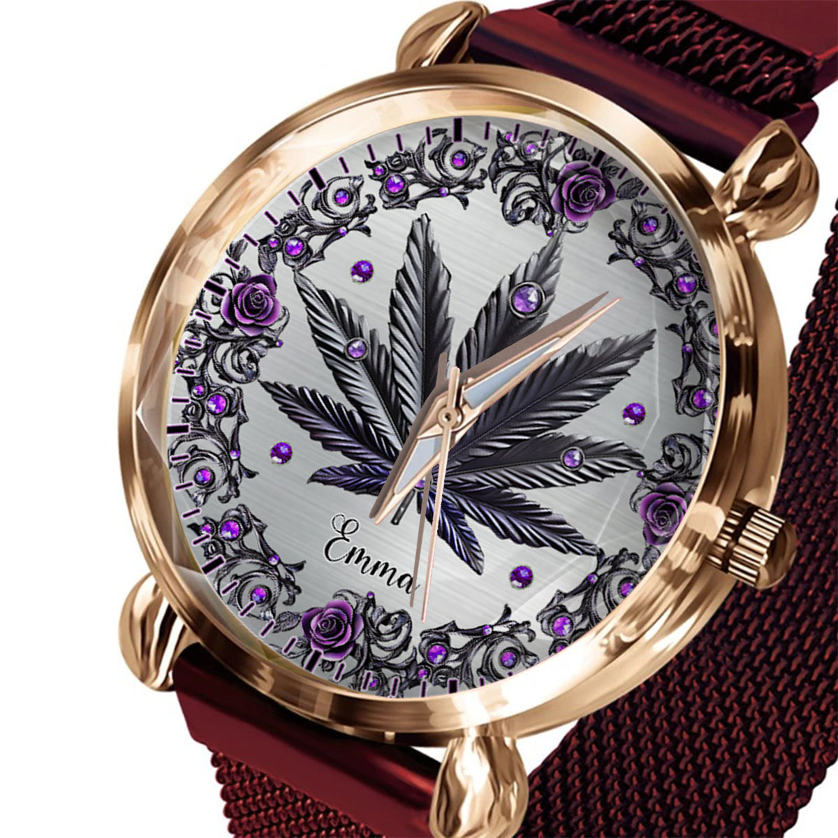 Magnifiques montres à montre personnalisées pour femmes, motif cannabis. 