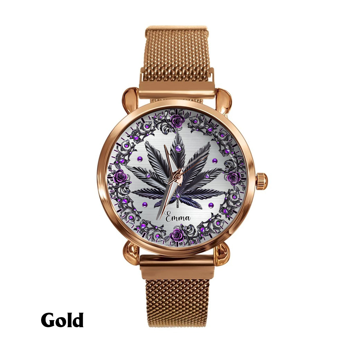 Magnifiques montres à montre personnalisées pour femmes, motif cannabis. 