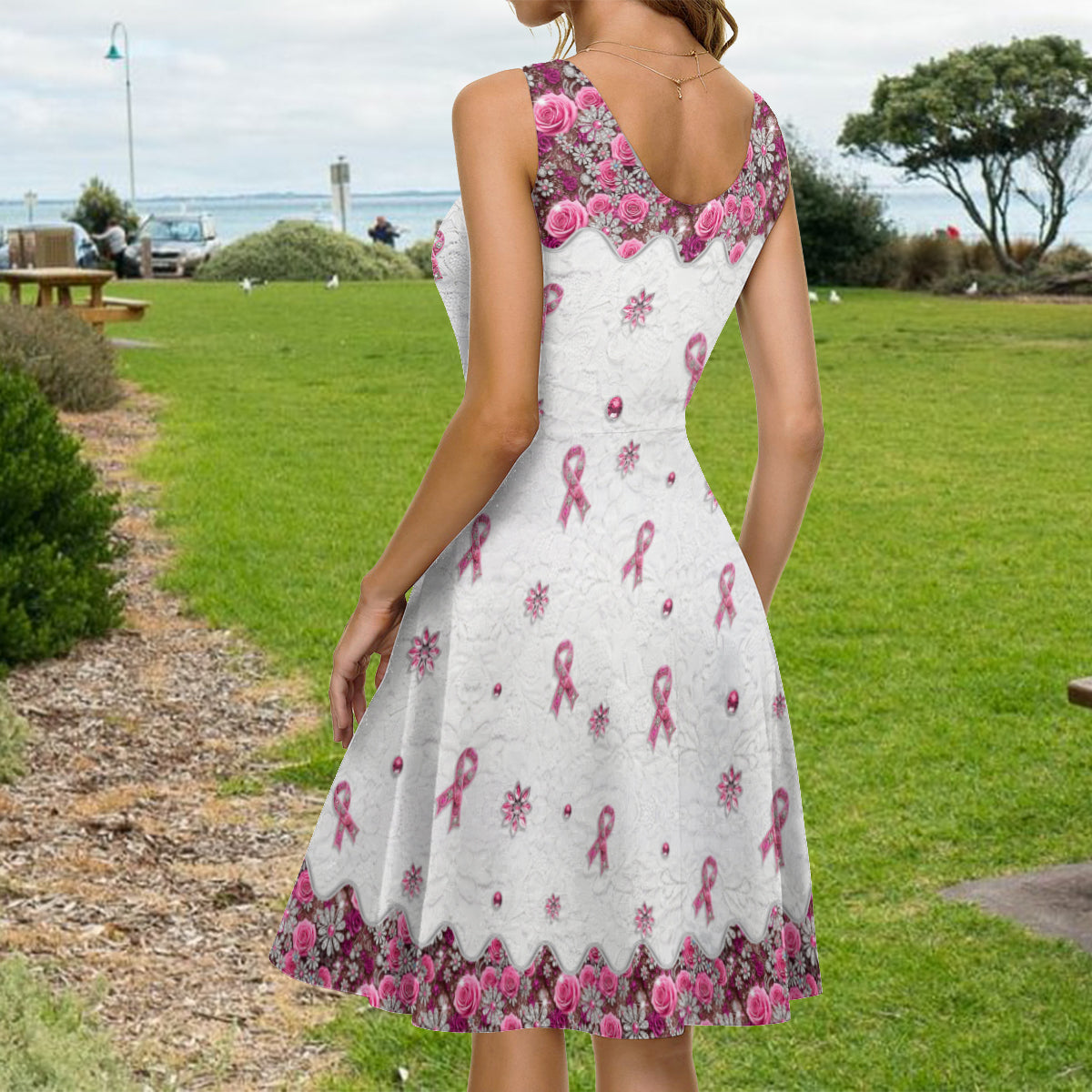 Breast Cancer Awareness - Personalized Breast Cancer Awareness Sleeveless Dress