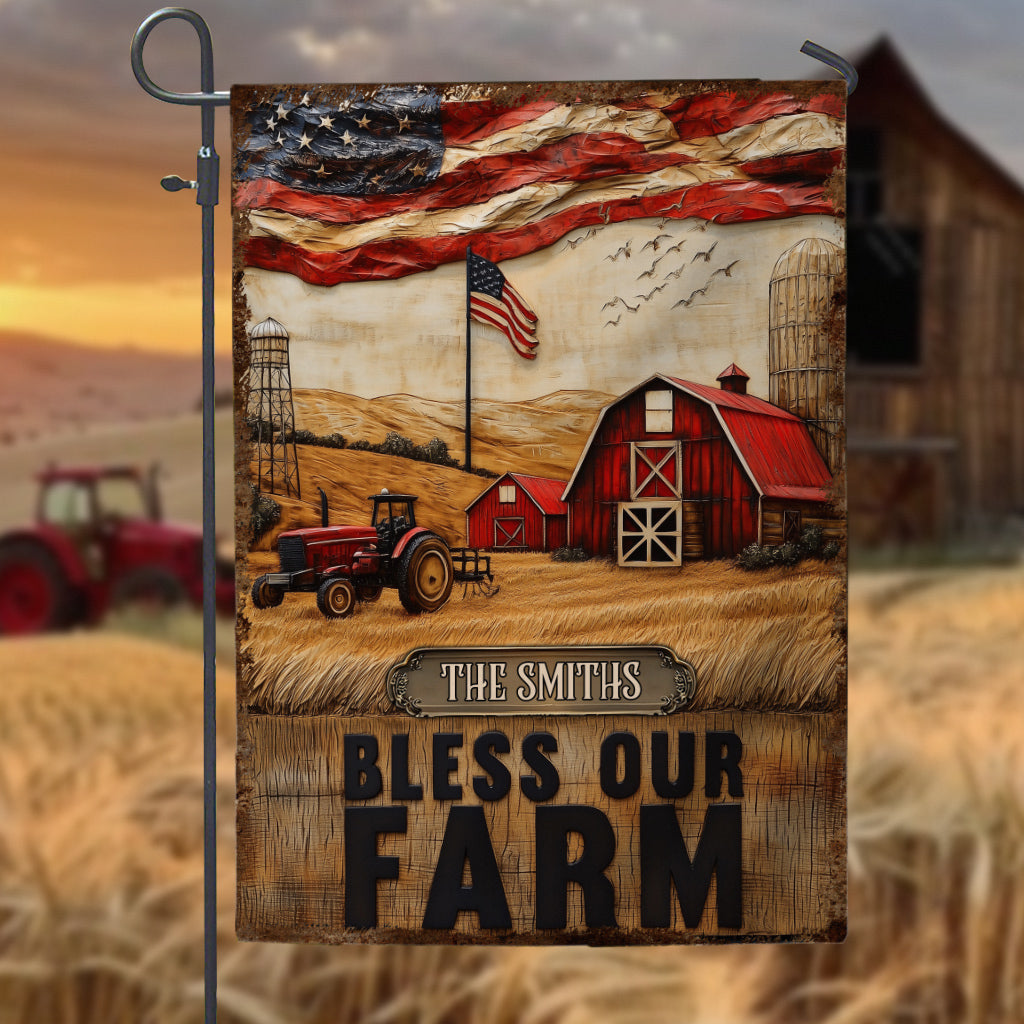 Bless Our Farm - Personalized Farmer Garden Flag