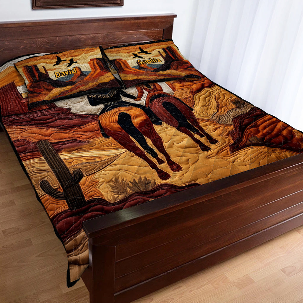 God Blessed The Broken Road - Personalized Cowgirl Quilt Set