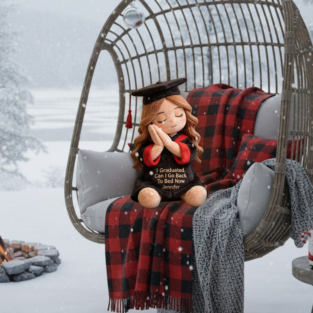 Darf ich jetzt ins Bett gehen - Personalisierter Abschluss-Premium-Faux-Fur-Kissen