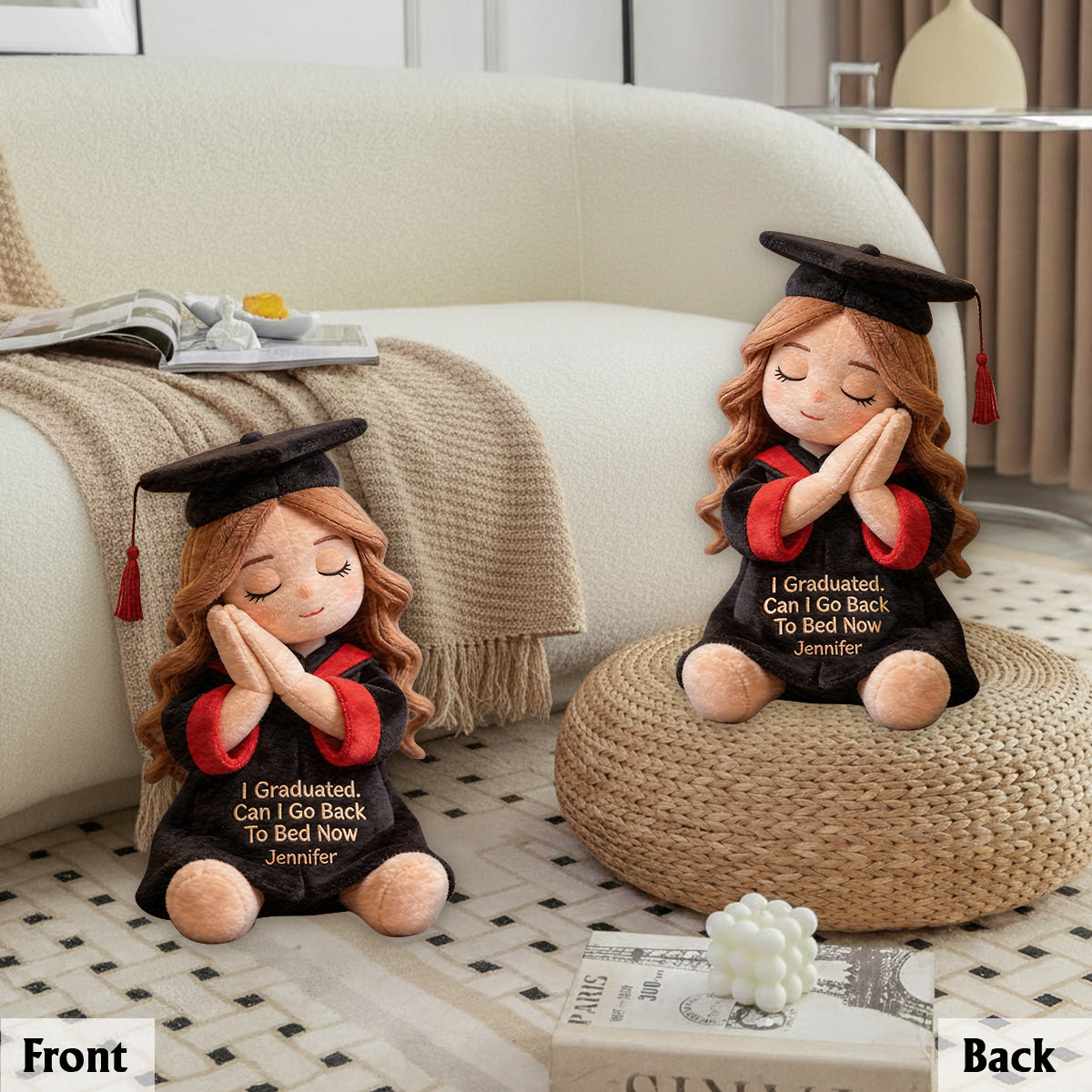 Darf ich jetzt ins Bett gehen - Personalisierter Abschluss-Premium-Faux-Fur-Kissen