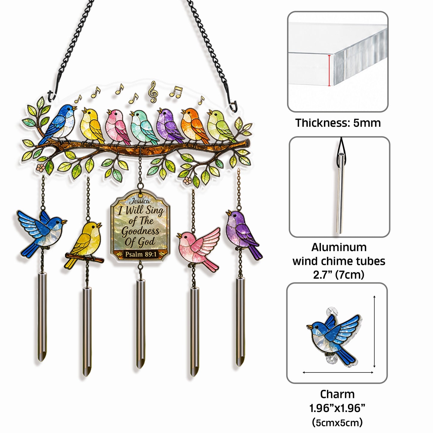I Will Sing Of The Goodness Of God - Personalized Christian Wind Chime With Charm