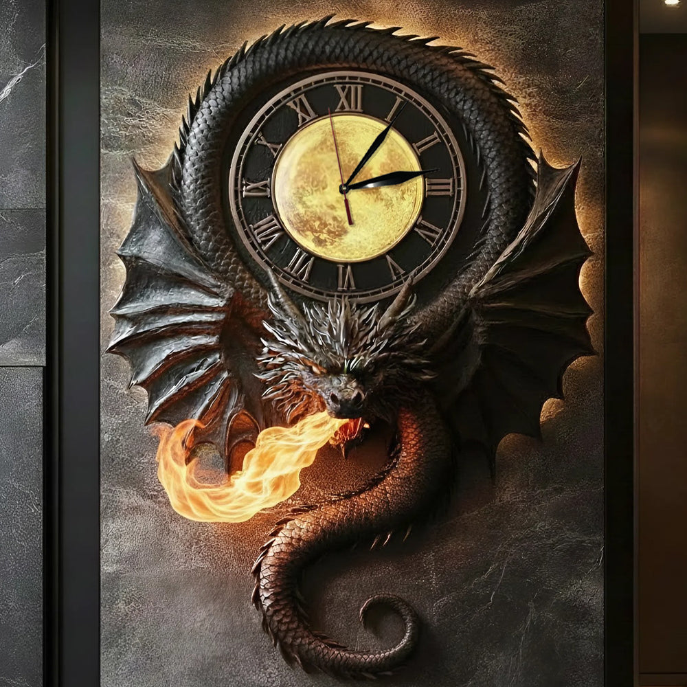 Horloge murale lumineuse LED Dragon Magique Noir - Personnalisée